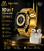 Max 1150 Ultra 3 Smart Watch (49mm) + Wireless Earbuds | AMOLED Display | Premium Metal Strap