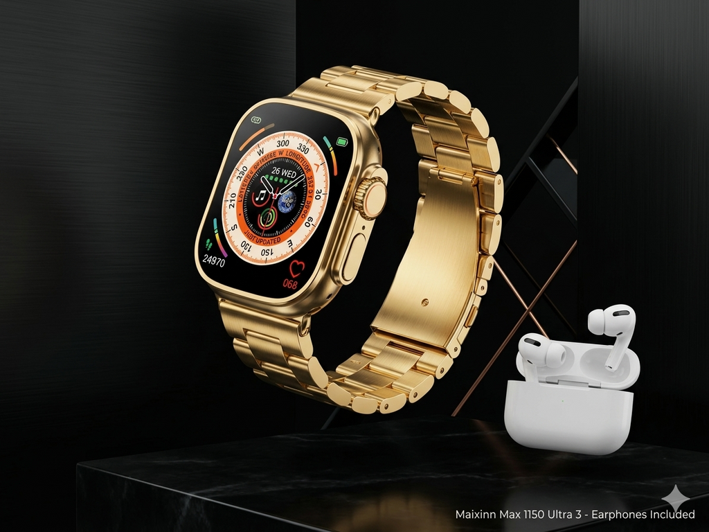 Max 1150 Ultra 3 Smart Watch (49mm) + Wireless Earbuds | AMOLED Display | Premium Metal Strap